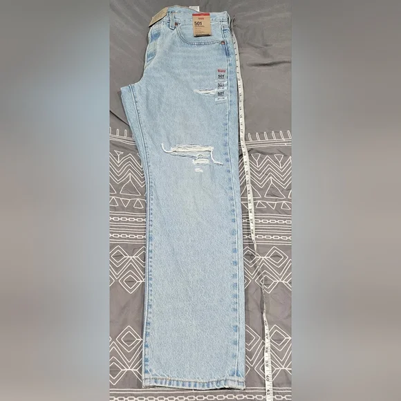 Levis 501 High Rise Distressed Straight Leg Jeans Size 30 - Picture 2 of 10